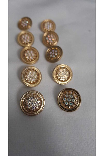 ILCARE Metal Stone Button Gold Plated Button 24 Size 14 mm 10 Pieces