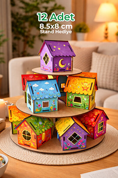 metafortoys 12 Adet Boyanabilir Mini Ahşap Ev Seti – Eğitici Etkinlik ve Deko...