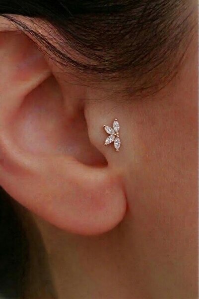 alysa jewelry Cerrahi Çelik Zirkon Taşlı Piercing, Tragus uyumlu 6mm arkası düz