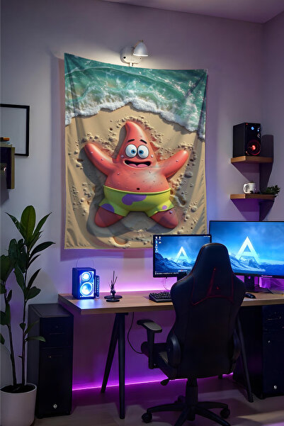 Halura Patrick Sünger Sponge Bob Duvar Örtüsü– Kaliteli Kumaş, Gamer Oda Deko...