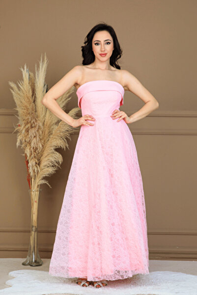 BEYBOS Lace Fabric Strapless Dress - Pink