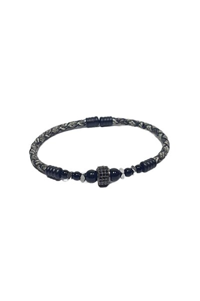 Janti Jtss26Blk1774 Stainless Steel Bracelet Genuine Leather Leather but Zirc...