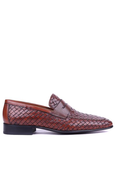 Fosco - Genuine Leather Tan Color Special Hand Knitted Men's Classic Shoes - ...