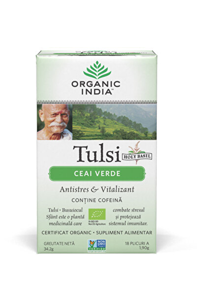 Organic India Ceai Verde Tulsi (Busuioc Sfant) | Antistres & Vitalizant, 18pl
