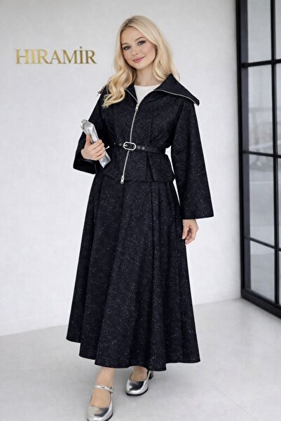 Women's Denim Set Glitter Belted Modern 2 Piece Set YZ2522