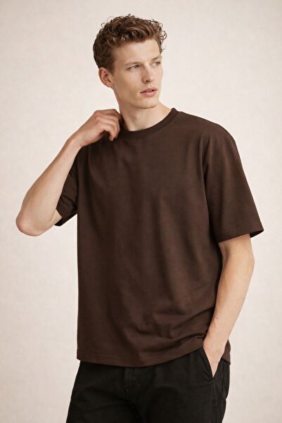FLAMOVA ΑΝΔΡΙΚΟ T-SHIRT OVERSIZE FIT 100% ΒΑΜΒΑΚΙ ΜΕ ΣΤΡΟΓΓΥΛΗ ΛΑΙΜΑΡΙΑ