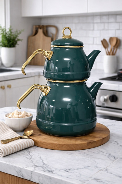 Köklü Züccaciye Jumbo Boy/Aile Boy Emaye Çaydanlık