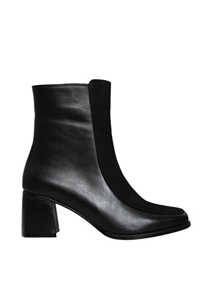 Platin Black Leather Women's Heeled Boots