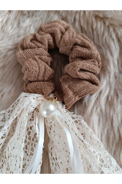 Efna Store Fitil Patterned Towel Fabric Guipure and Pearl Detailed Towel Bagel Buckle