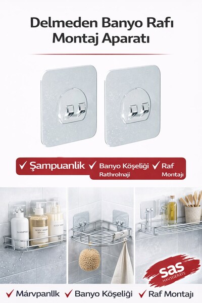 Sas Haus Banyo Rafı Yapışkanı Delmeden Montaj – Şampuanlık ve Banyo Köşelik İ...