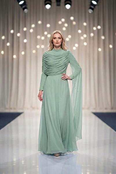 hakimoda Peri̇zade Chiffon Evening Dress Çağla