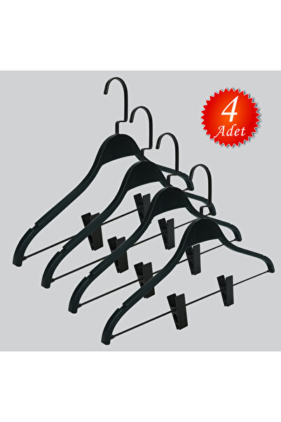 NYN مشبك خشبي (خطاف نيكل أسود) للتنورة، البنطلون، الملابس المجمعة، 4 قطع