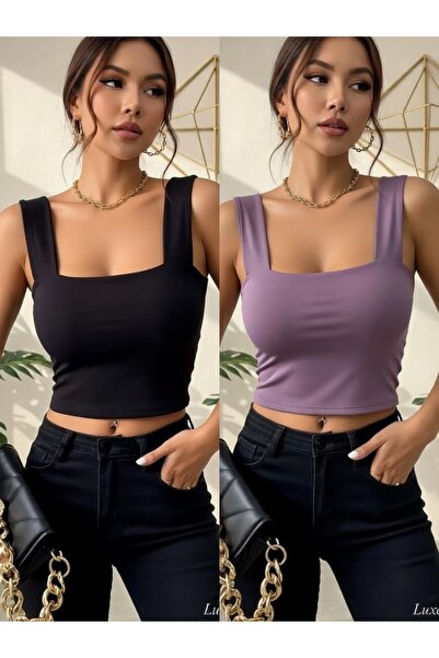 Olyssia Дамски комплект от 2 броя: къса блуза с квадратна яка и дебели презра...