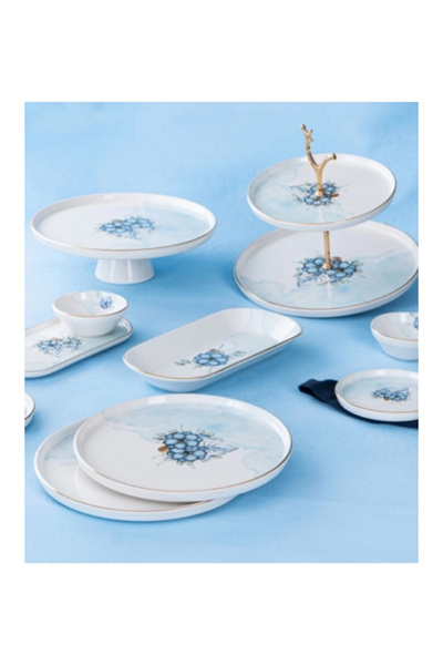 ACAR SR6230 Mirosa Desenli Mavi-Beyaz Porselen Brunch Seti 6 Kişilik 21 Parça