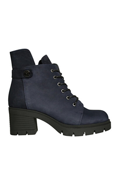 Platin Navy Blue Nubuck Women's Heeled Boots