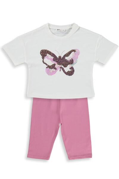 Civil Girls Σετ με Κέντημα Πεταλούδας για Ηλικίες 2-5 ετών - Εκρού-Απαλό Ροζ