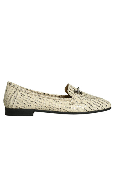 Platin Beige Leather Buckle Women's Ballerinas
