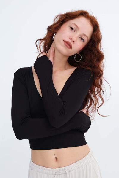 Addax Side-Tie Long Sleeve Blouse B1892