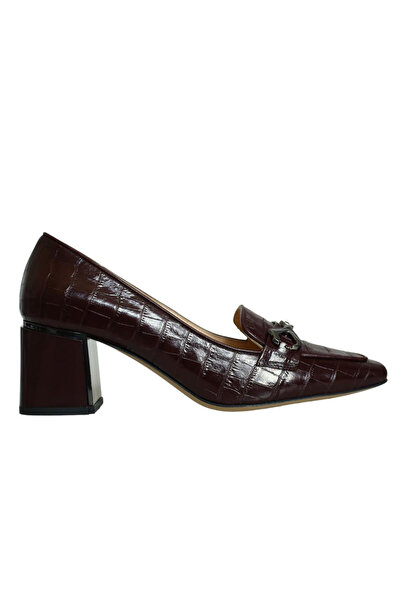 Platin Burgundy Crocodile Leather Women's Heeled Shoes