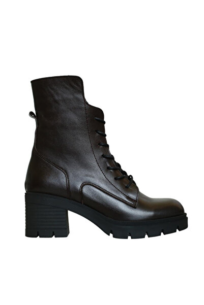 Platin Brown Leather Women's Heeled Boots