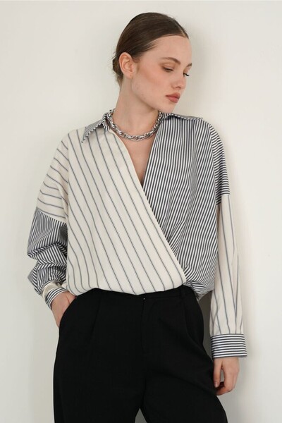 Cistern İstanbul Γυναικείο πουκάμισο με σταυρωτή ραφή από το λαιμό μέχρι το τ...