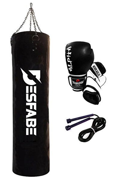 desfabe Boxing Star 120x32 Cm Zincirli Boks Kum Torbası Siyah+Boks Eldiveni+A...