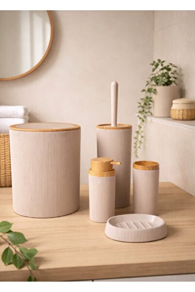 Store HGY Home Ahşap Detaylı Mina Vizon 5'li Banyo Seti