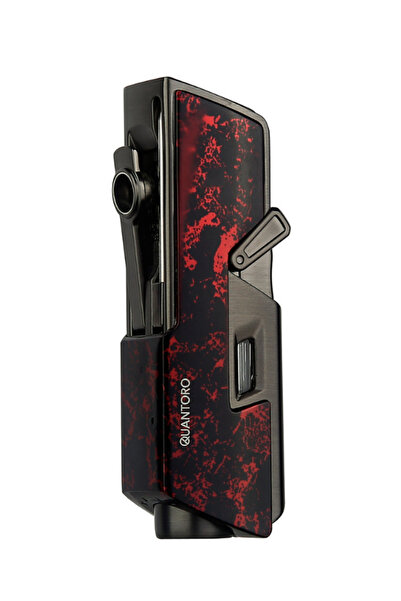 Tek Torch Pürmüz Delicili/İğneli Siyah Kırmızı Desenli Metal Puro Çakmağı