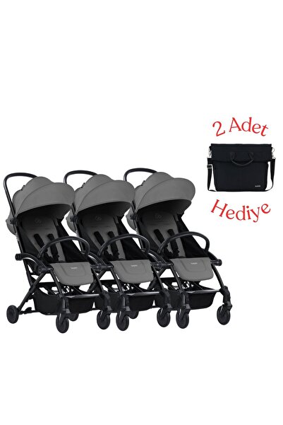 Connect³ Üçüz Bebek Arabası Black - Grey Melange & Yan Bakım Çantası Hediyeli