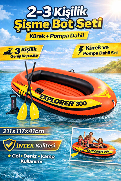 YILDIRIM OYUNCAK 3 Kişilik Şişme Bot Explorer 300 – Kürek Pompa Dahil Göl Den...