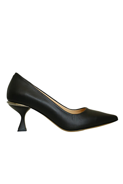 Platin Black Leather Women's Heeled Shoes