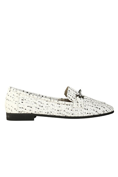 Platin White Leather Buckle Women's Ballerinas