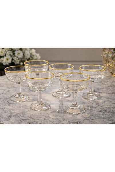 cashen 6’lı Gold Yaldızlı Cam Çerezlik Ayaklı Dondurmalık Hediyelik Çeyizlik ...