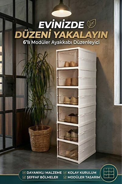 Eviniz güzel 6 Katlı Modüler Ayakkabı Dolabı Şeffaf Kapaklı Ayakkabı Organize...