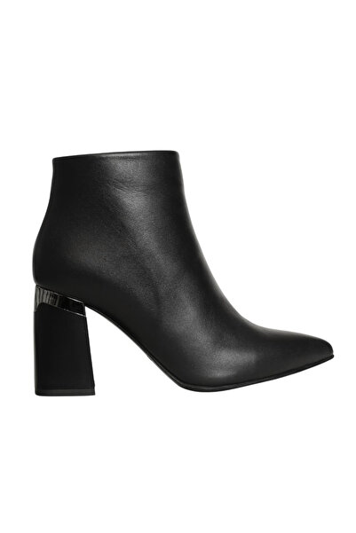 Platin Black Leather Women's Heeled Boots