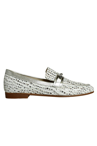 Platin White Leather Buckle Women's Ballerinas