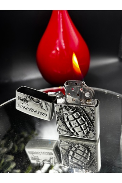 NikaŞ Koleksiyonluk Retro Grenade Gümüş Renk Full Metal Benzinli Çakmak