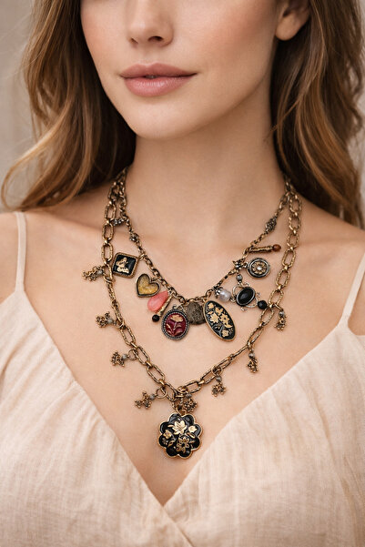 Ares 01 Store 💗Vintage Charm Figürlü Altın Renk Çoklu Zincir Kadın Kolye💗