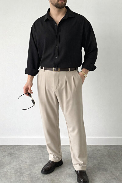 Polo State Men's Black Linen Comfortable Fit Summer Long Sleeve Shirt