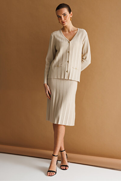 Desen Triko Fusta de damă cu pliuri Araboy tricot subțire Bej