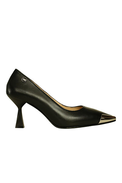 Platin Black Leather Women's Heeled Shoes