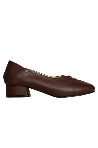 Platin Burgundy Leather Women Buckled Heeled Shoes