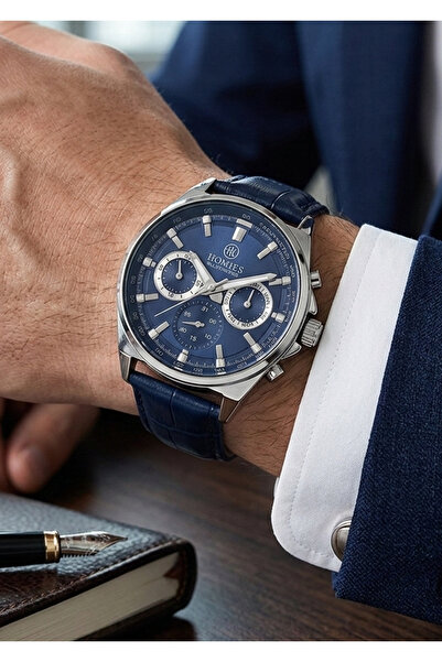 Homies Men's Navy Blue Leather Cord Blue Dial Multifunction Wristwatch with 2...