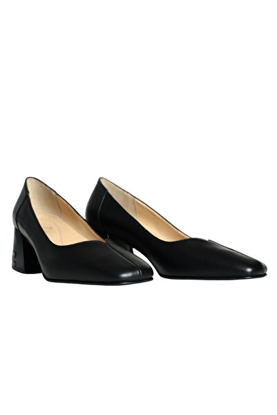 Platin Black Leather Women's Heeled Shoes