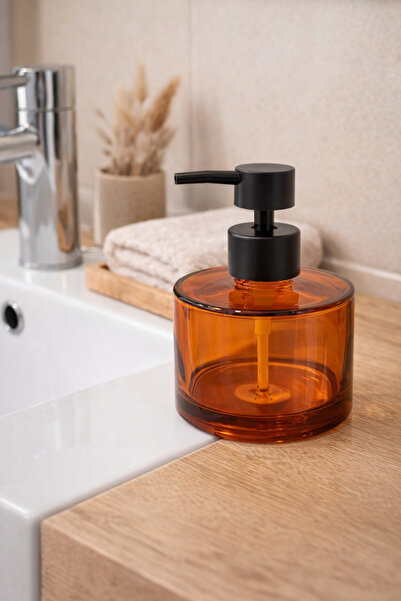 MİS KİTCHEN 600 ml Glass Liquid Soap Dispenser with Black Head Modern Bathroo...