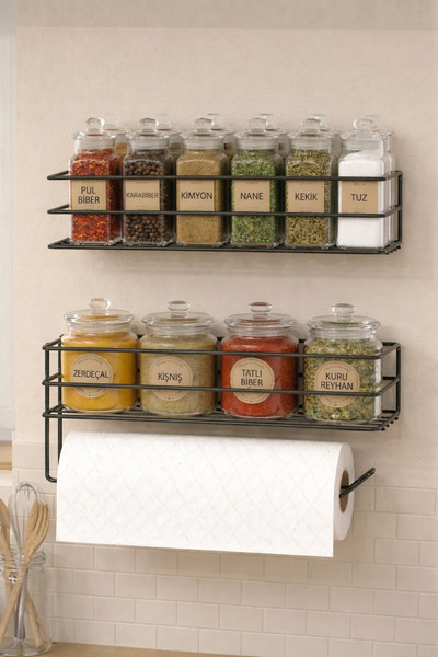 Sas Haus Adhesive Spice Rack Set of 2 Metal Paper Towel Holder Black Spice St...