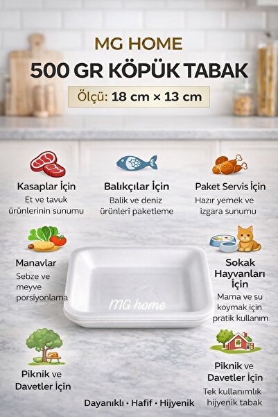 VENON 50 Adet ❤️ 500 Gramlık Dikdörtgen Köpük Tabak ❤️ 18 Cm x 13 Cm ❤️ Manav...