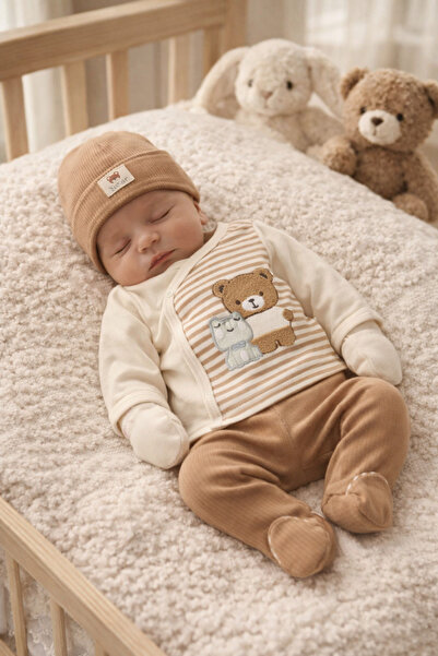 Arin Baby 5 Lİ AYICIK DESENLİ YENİ DOĞAN HASTANE ÇIKIŞI/ERKEK BEBEK ZIBIN SET...