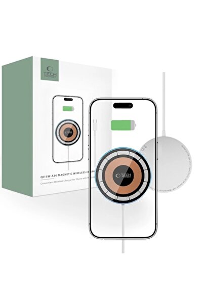 Tech-Protect Încărcător inductiv QI15W-A30 cu MagSafe și cablu USB-C, argintiu