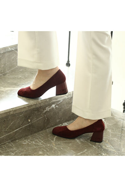 Platin Burgundy Suede Women's Heeled Shoes